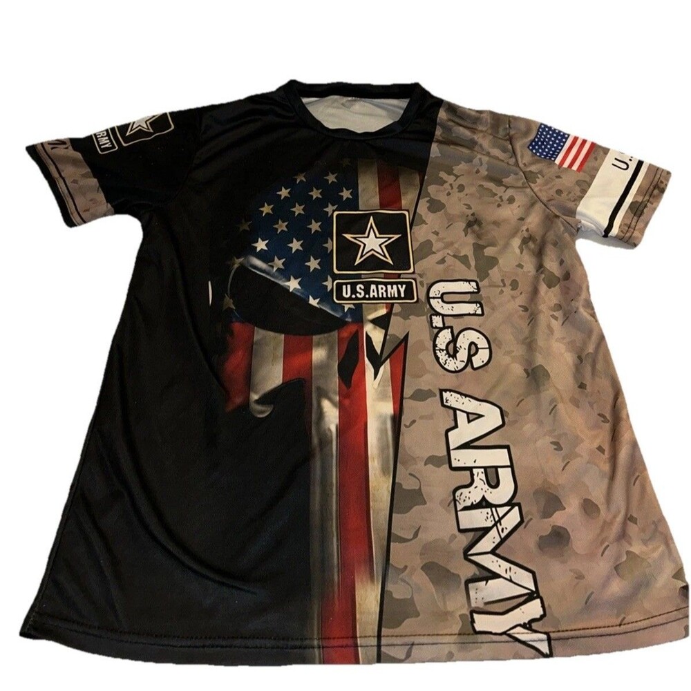 U.S. Army-Themed Performance All Over Print Large Punisher Style/Camo T-Shirt